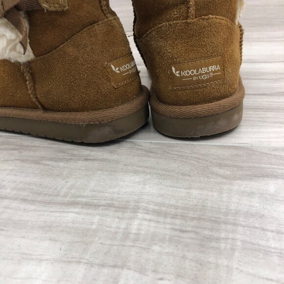 Koolaburra Boots Kids Girls 2 Brown Suede Pull On Lined Winter - Picture 9 of 11